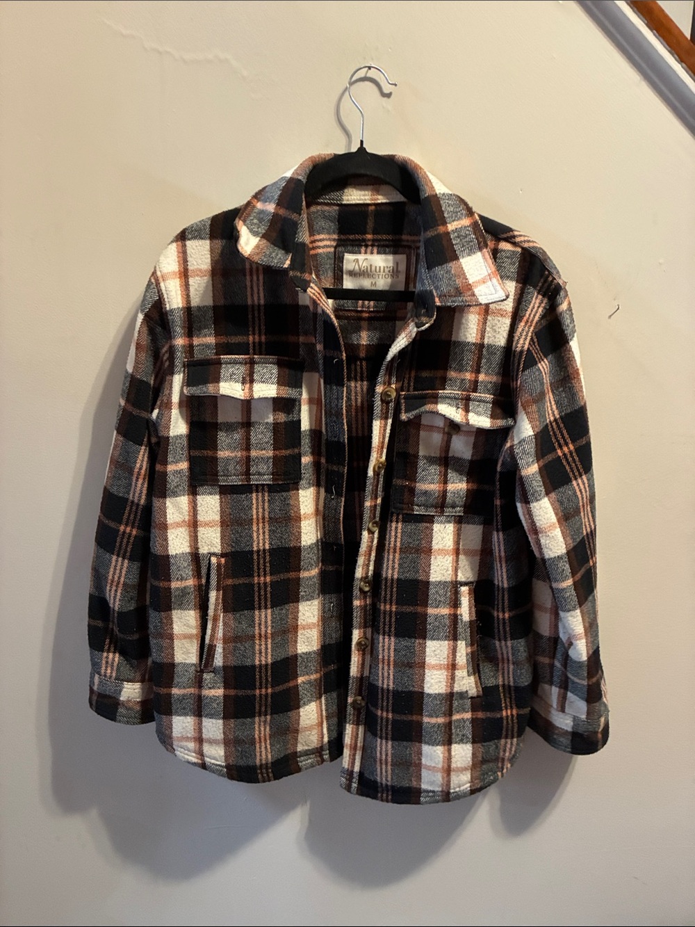 Natural Reflections Plaid Fall Barn  Jacket in Black, White & Tan